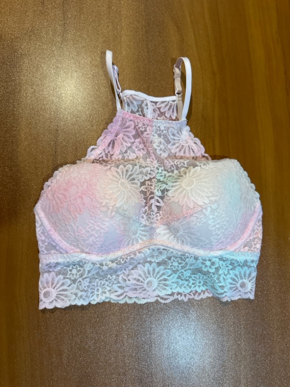 PINK Victoria’s Secret Lace Bralette XS Floral High Neck Bra